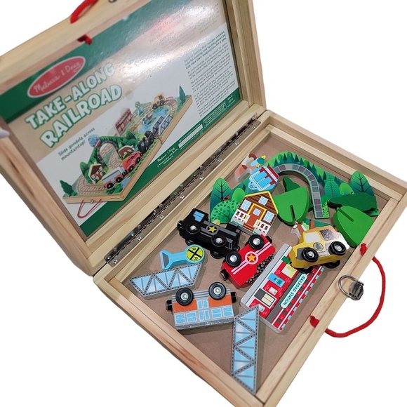Melissa & Doug 17-Piece Wooden Take-Along Tabletop Railroad perfect for travel - Picture 5 of 13